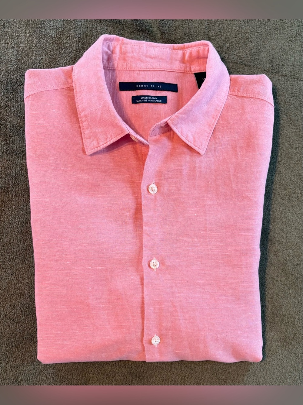 Perry Ellis Pink Linen-Blend Button Down Shirt, Size: M (6572)